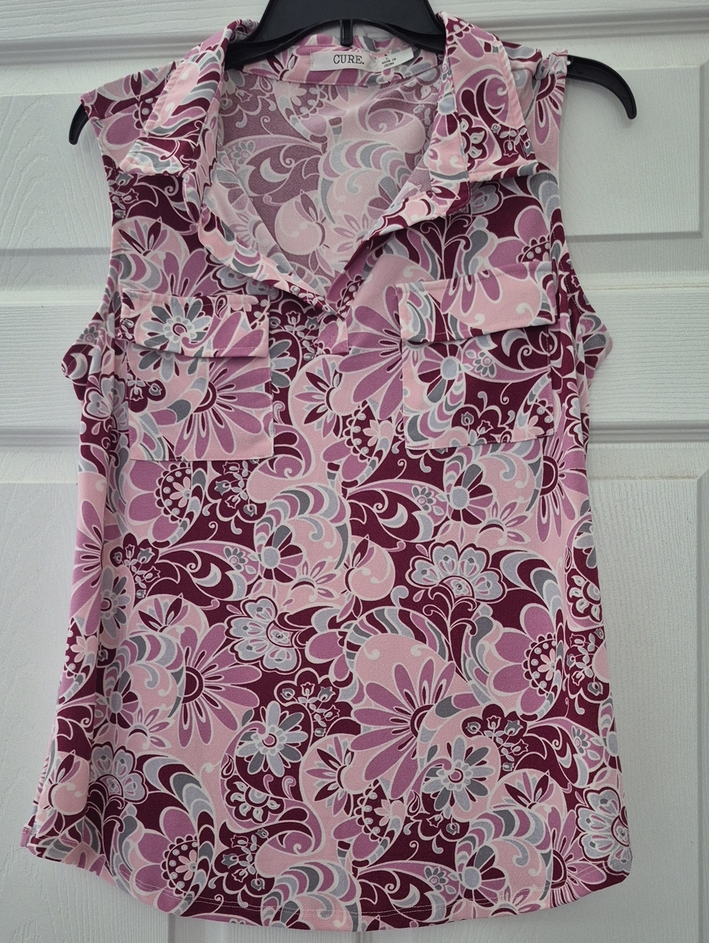 CURE Pink Floral Collared Sleeveless Tank